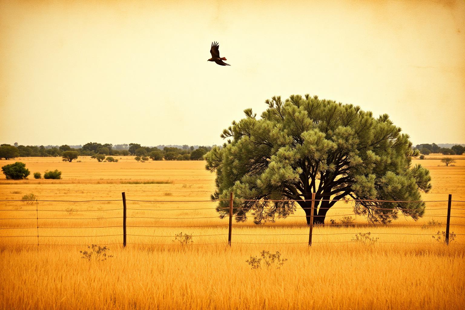 Isleta de árboles y alambrado en el campo pampeano