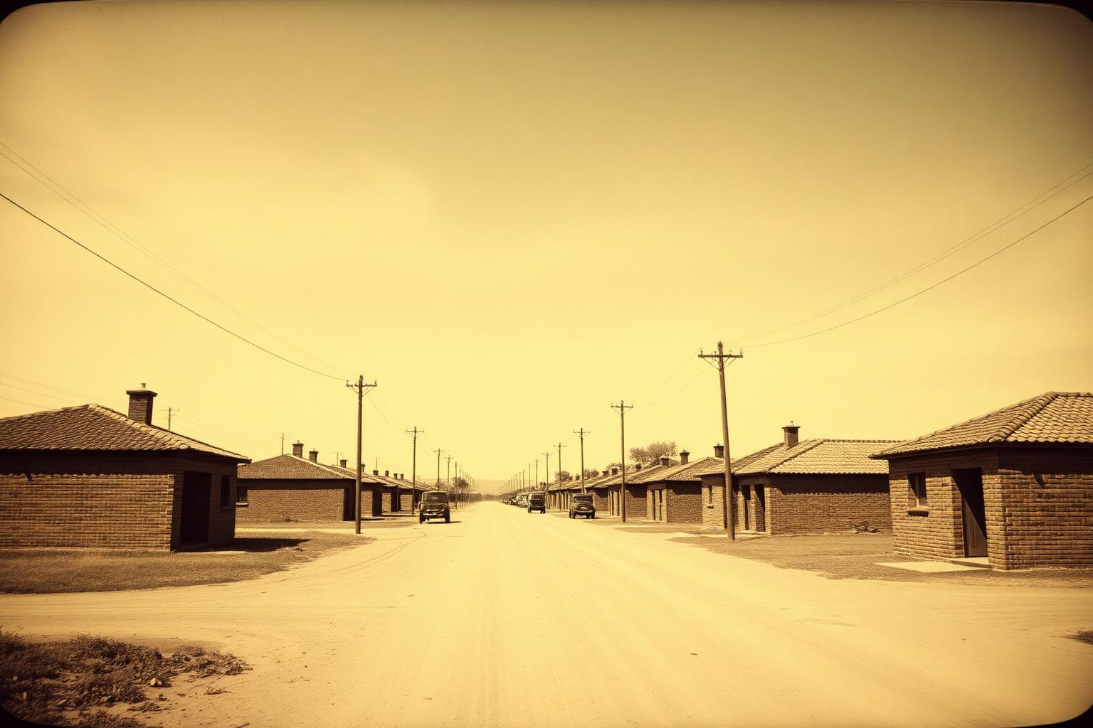 Calle de tierra de un pueblo rural de La Pampa